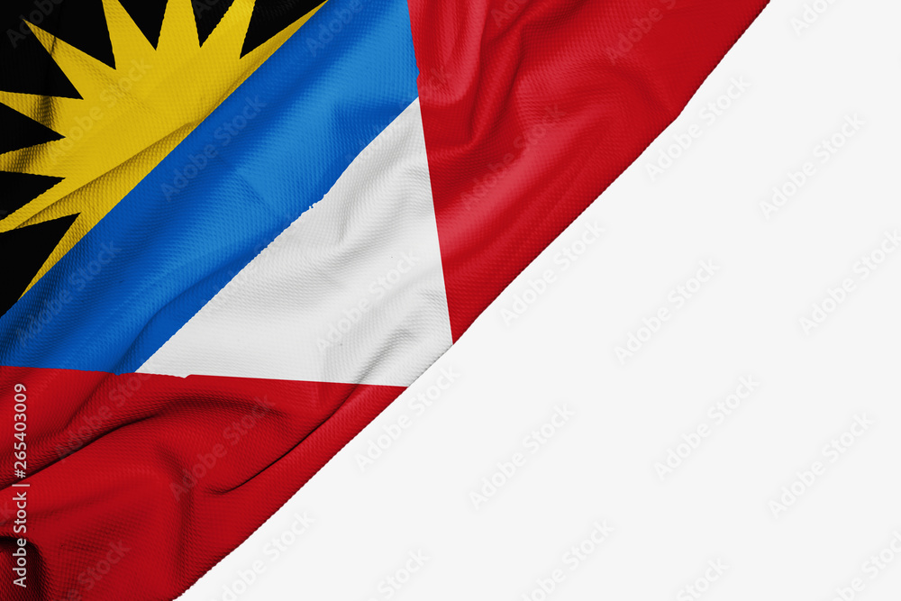 Antigua and Barbuda flag of fabric with copyspace for your text on white background. Antigua and Barbuda flag of fabric with copyspace for your text on white background.