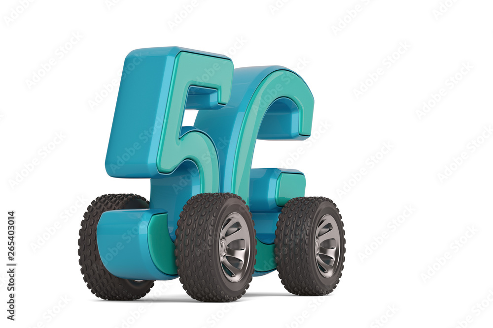 5G logo and wheels isolated on white background. 3D illustration. 5G logo and wheels isolated on white background. 3D illustration.