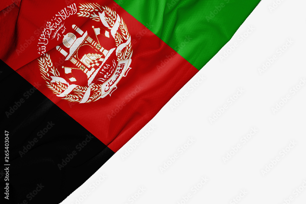 Afghanistan flag of fabric with copyspace for your text on white background.