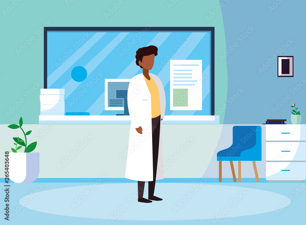afro male medicine worker in clinic reception afro male medicine worker in clinic reception