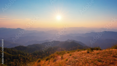 Mountain from the highest point of the sunset view. © samarttiw