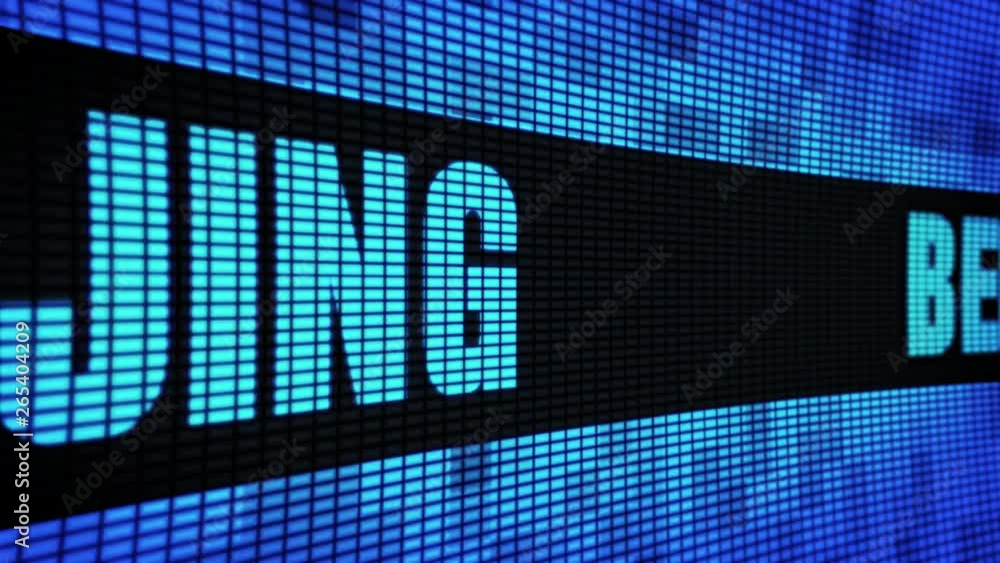 BEIJING Side Text Scrolling on Light Blue Digital LED Display Board Pixel Light Screen Looped Animation 4K Background. Sign Board , Blinking Light, Pixel Monitor . LED Wall Pannel BEIJING Side Text Scrolling on Light Blue Digital LED Display Board Pixel Light Screen Looped Animation 4K Background. Sign Board , Blinking Light, Pixel Monitor . LED Wall Pannel