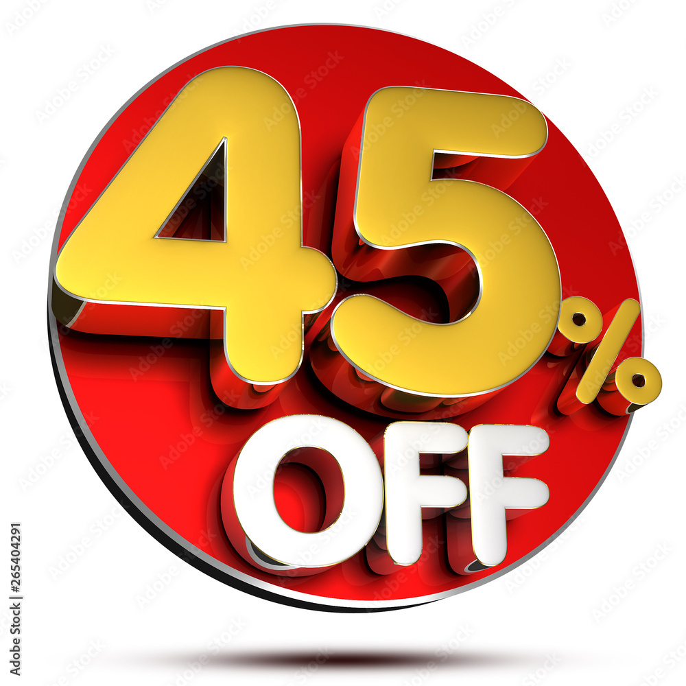 45 percent off 3D rendering on white background.(with Clipping Path). 45 percent off 3D rendering on white background.(with Clipping Path).