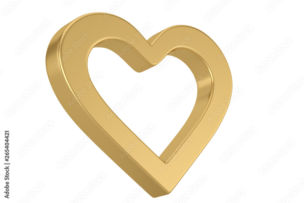 Golden heart outline shapes isolated on white background. 3D illustration. Golden heart outline shapes isolated on white background. 3D illustration.