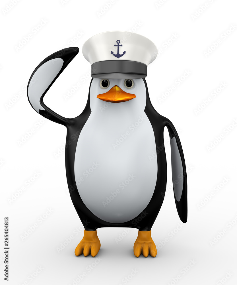 Obraz premium 3d captain penguin salute pose