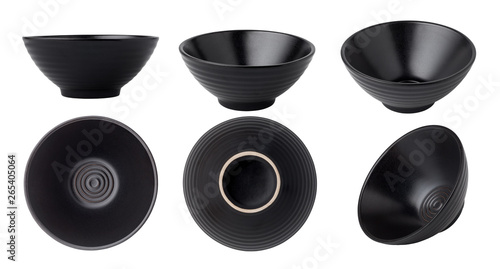 Photography Black ceramic bowl isolated on white background