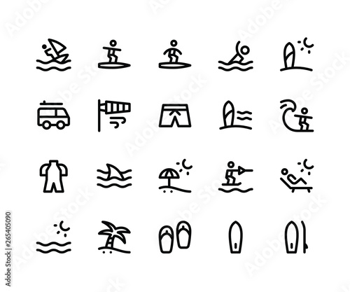 Canvas Print Simple Set of Surfing Related Vector Line Icons