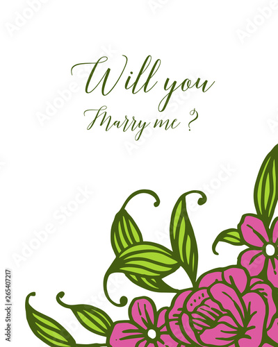 Vector illustration decor will you marry me with beauty purple wreath frame