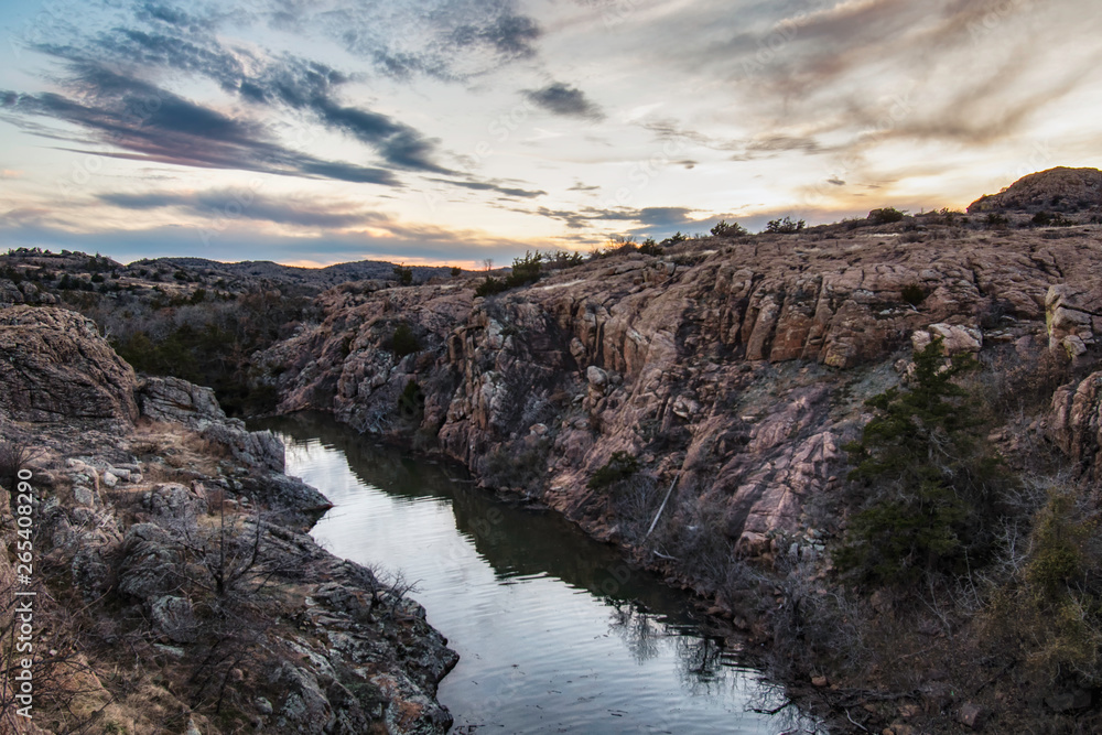 Rocky Stream Bank Cloudy Dramatic Sunset Rocky Stream Bank Cloudy Dramatic Sunset