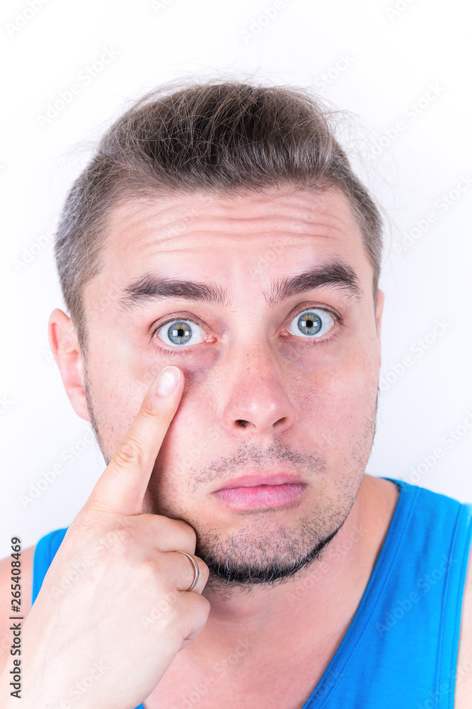 Fototapeta premium Emotional caucasian man showing gesture fingers