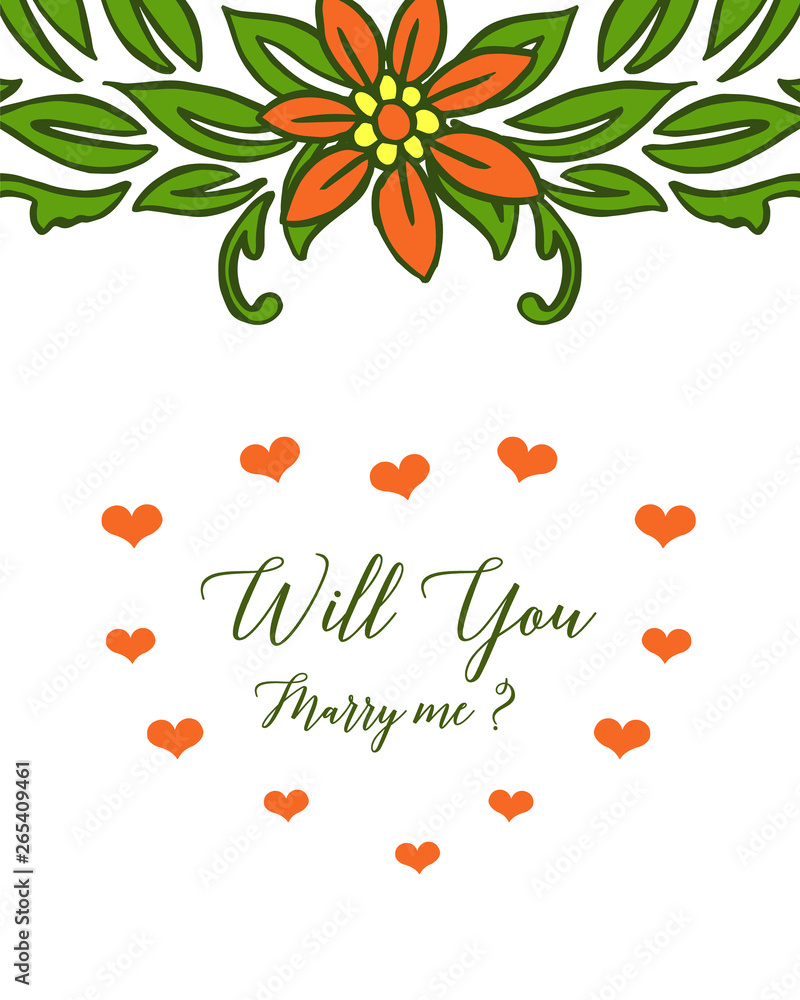 Vector illustration greeting card will you marry me with style orange wreath frame