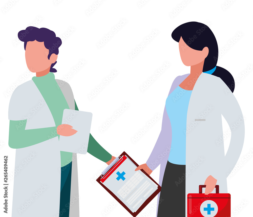 Obraz premium couple medicine workers with uniform characters