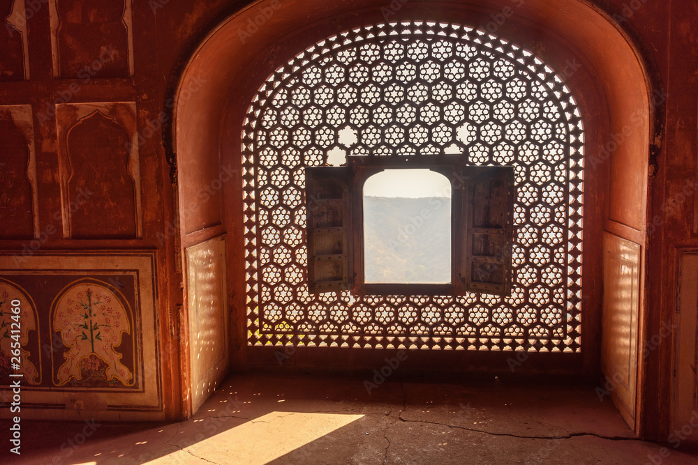 Carved Window in Jaigarh Fort. Jaipur. India