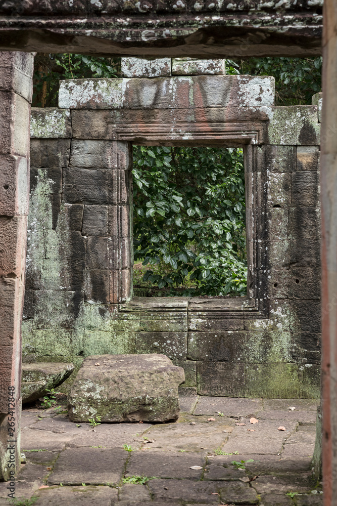 View of the Ta Prohm temple ruins in Siem Reap, Cambodia