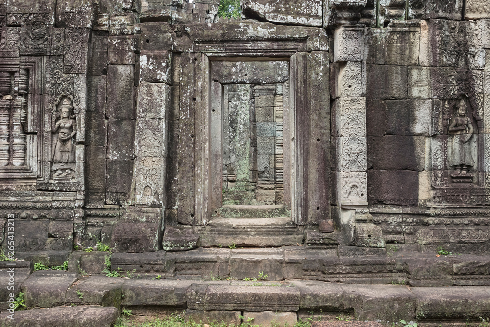 View of the Ta Prohm temple ruins in Siem Reap, Cambodia