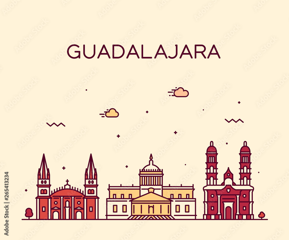 Guadalajara skyline Jalisco Mexico a vector linear