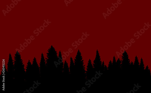 Forest landscape seamless red background silhouette pattern 