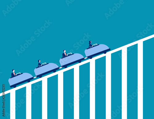 Roller coaster economy. Concept business vector illustration. Teamwork, Upwards.