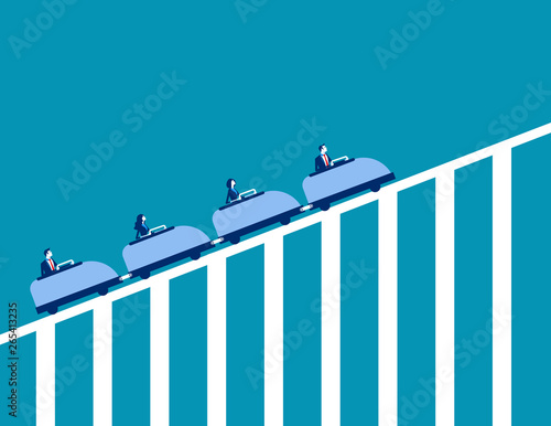 Roller coaster economy. Concept business vector illustration. Teamwork, Upwards.