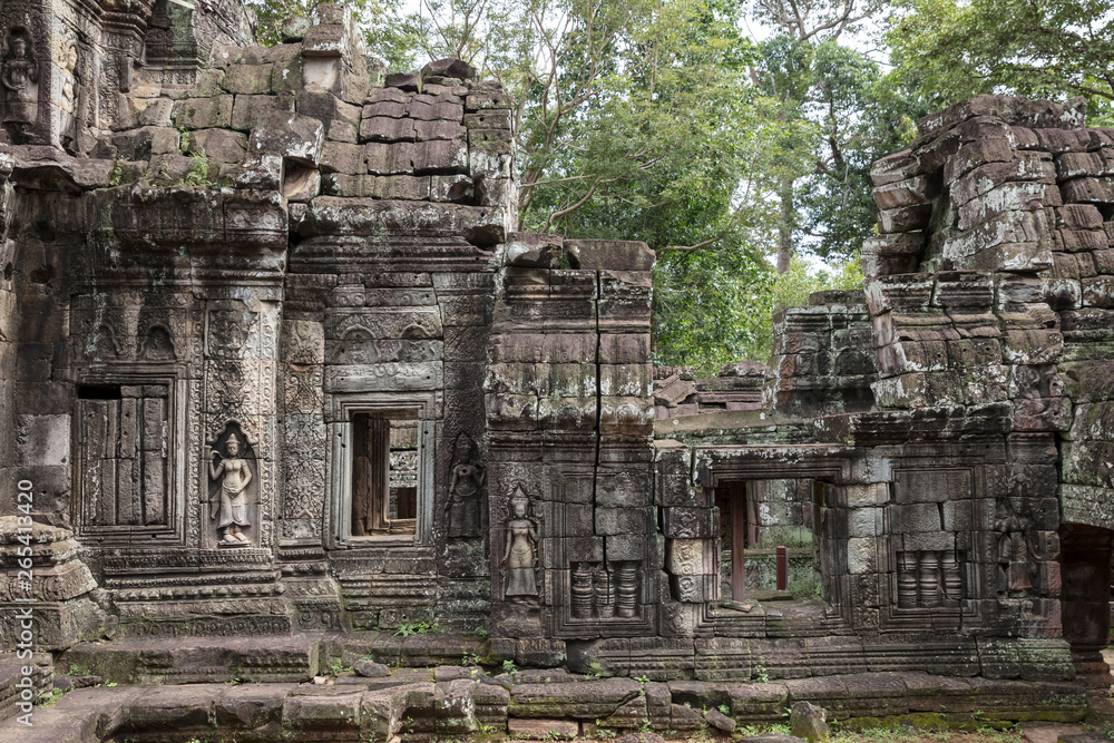 View of the Ta Prohm temple ruins in Siem Reap, Cambodia