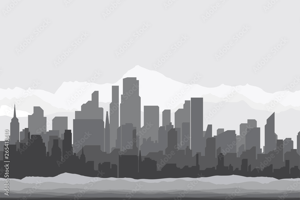 Silhouette of the city on a light background. Flat vector illustration Silhouette of the city on a light background. Flat vector illustration