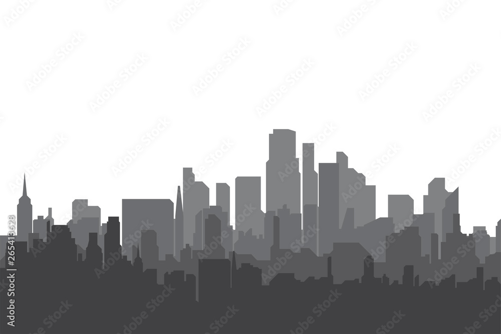 Silhouette of the city on a light background. Flat vector illustration
