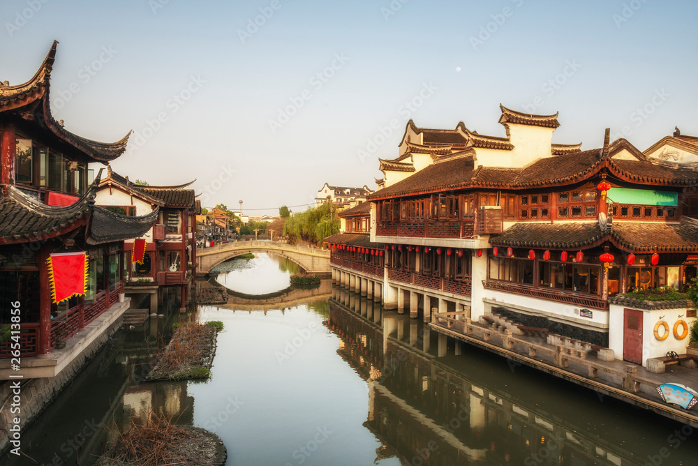 Qibao district in Shanghai at the sunset. China.