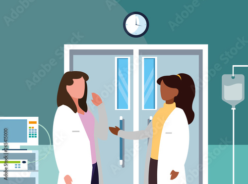 interracial female medicine workers in operatiing theater