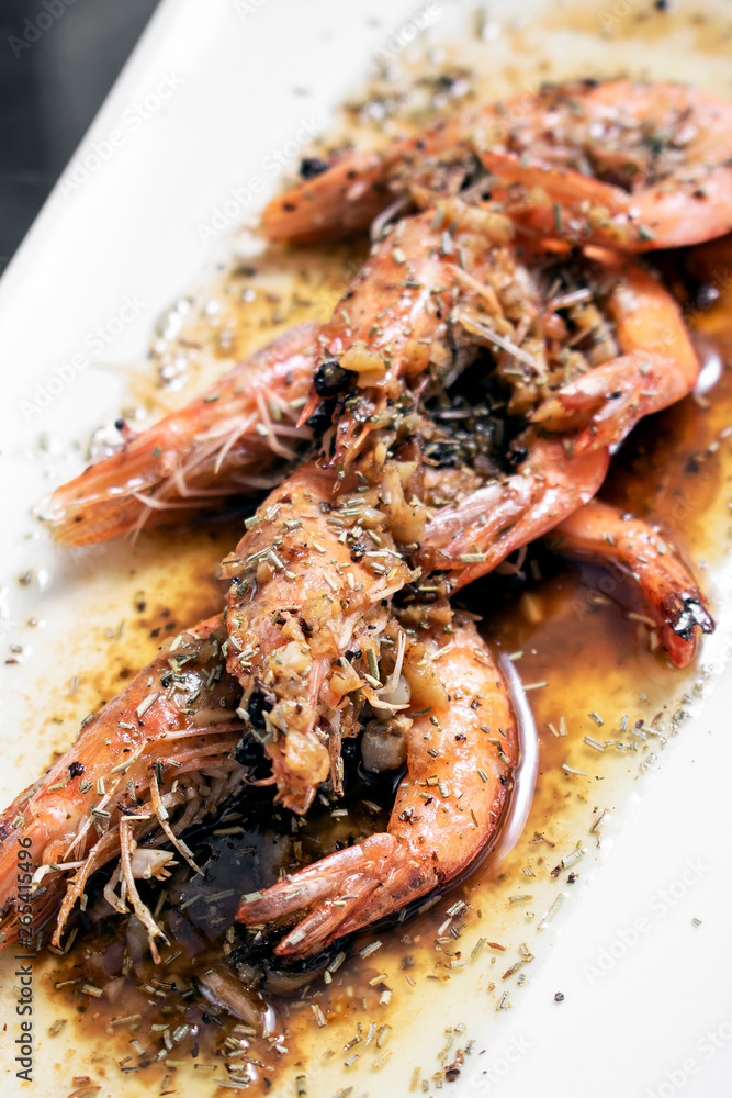 prawns sauteed with garlic herb and balsamic vinegar sauce