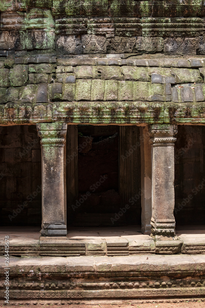 Architectural symmetry at the Ta Prohm temple ruins in Siem Reap, Cambodia