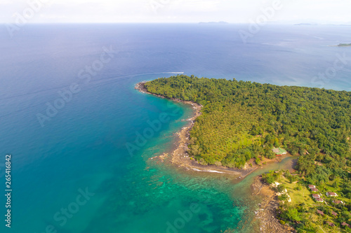 Aerial view sea island with green tree turquoise water