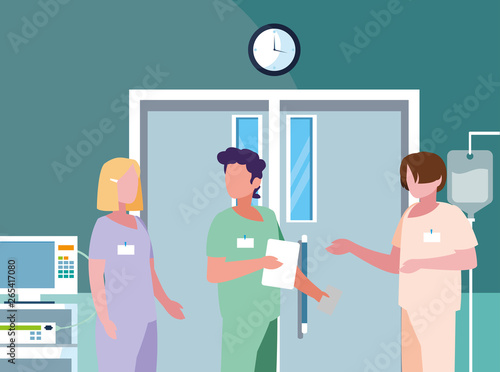 interracial group medicine workers in operating theater