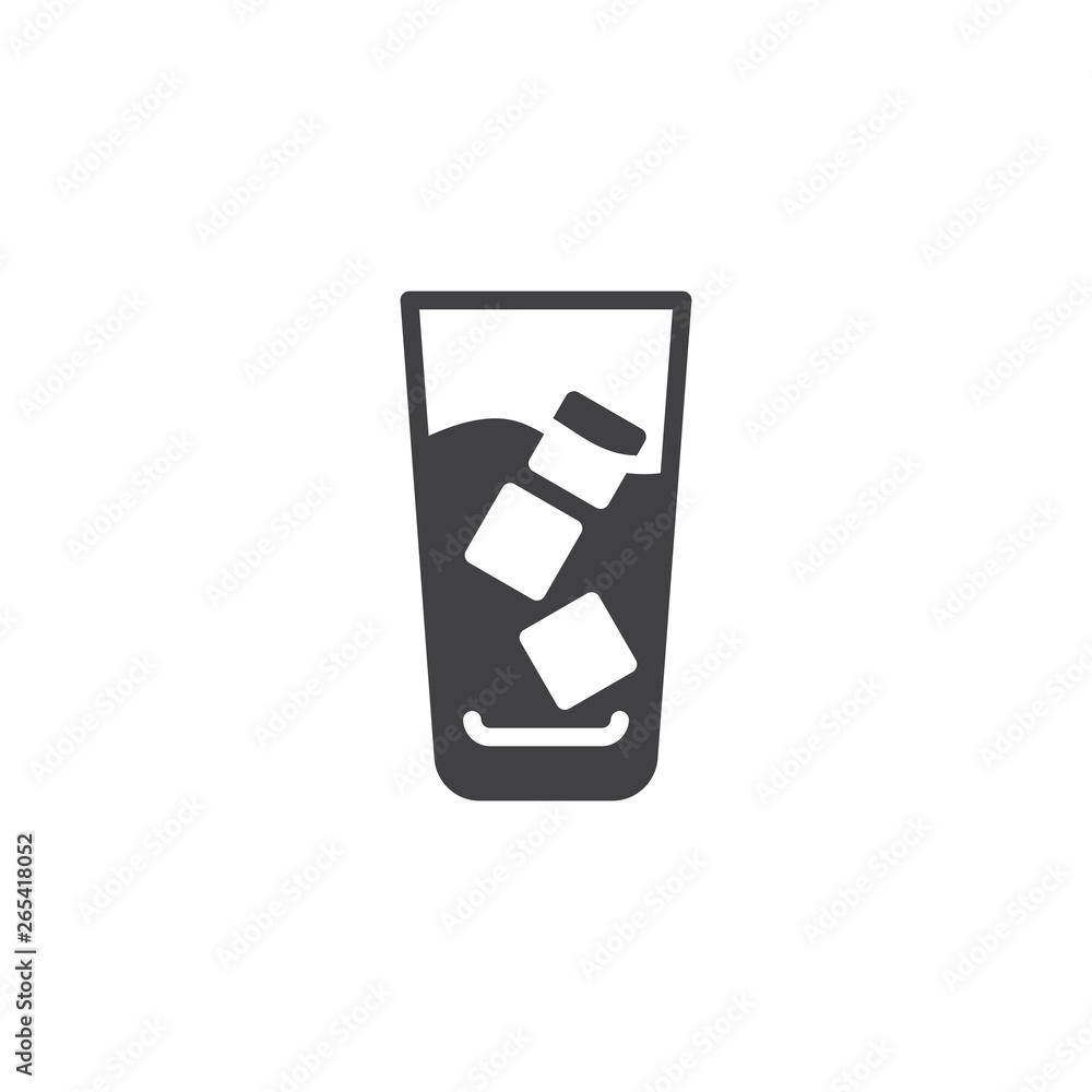 Iced coffee with ice cubes vector icon. filled flat sign for mobile