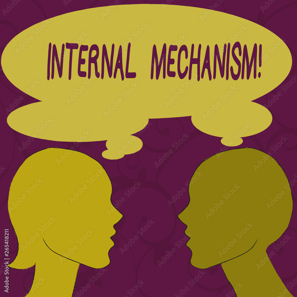 Text sign showing Internal Mechanism. Business photo showcasing The foremost sets of controls for a corporation Silhouette Sideview Profile Image of Man and Woman with Shared Thought Bubble Text sign showing Internal Mechanism. Business photo showcasing The foremost sets of controls for a corporation Silhouette Sideview Profile Image of Man and Woman with Shared Thought Bubble