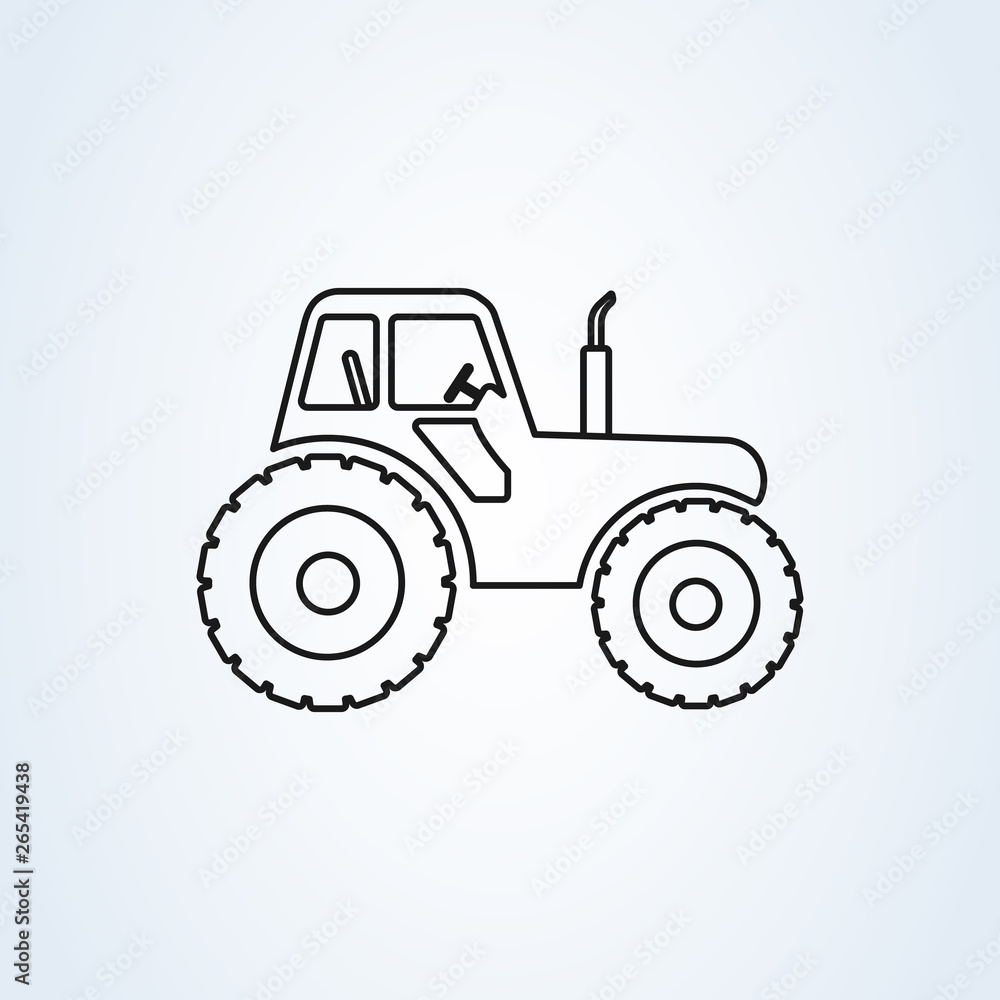 farm tractor side on view illustration line art. Vector Agricultural tractor