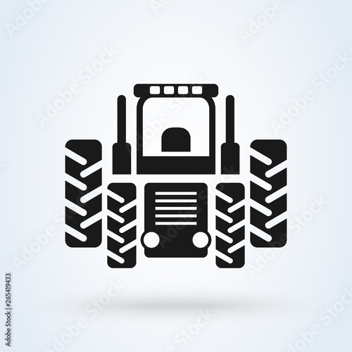 Orange farm tractor front view. Vector illustration isolated