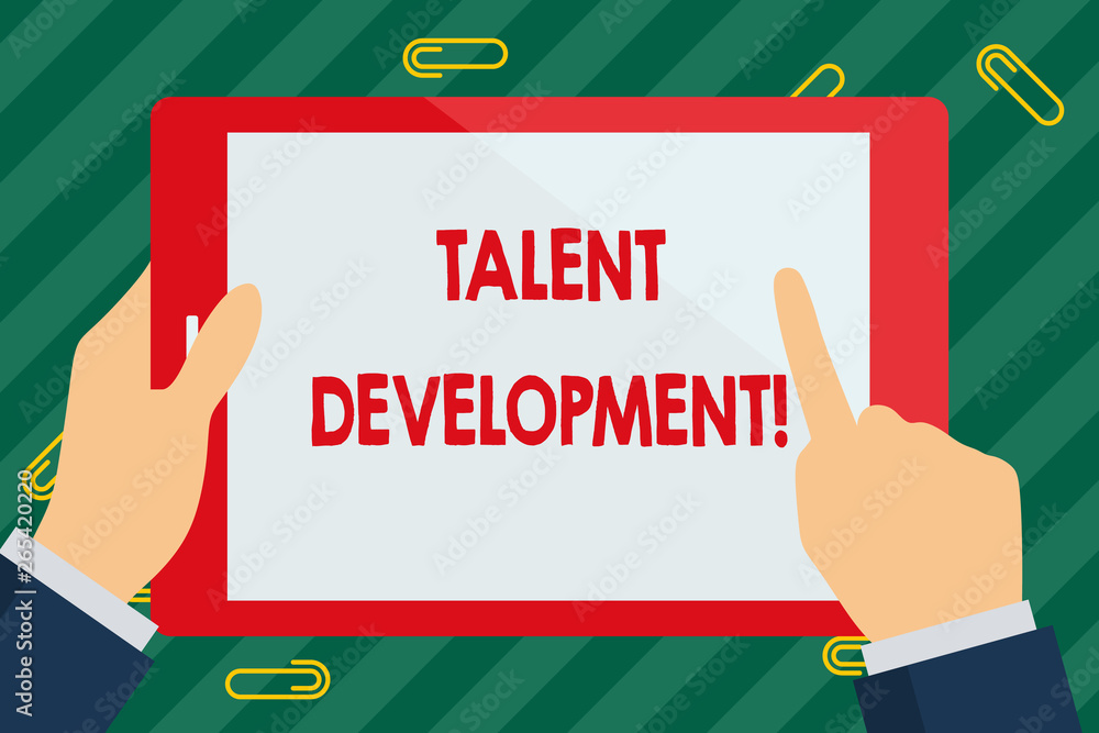 Word writing text Talent Development. Business photo showcasing anticipation of required huanalysis capital for organization Businessman Hand Holding, Pointing and Touching Colorful Tablet Blank Word writing text Talent Development. Business photo showcasing anticipation of required huanalysis capital for organization Businessman Hand Holding, Pointing and Touching Colorful Tablet Blank