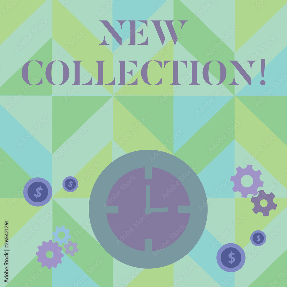 Text sign showing New Collection. Business photo showcasing Latest fashion trend Updated designed for the next season Time Management Icons of Clock, Cog Wheel Gears and Dollar Currency Sign Text sign showing New Collection. Business photo showcasing Latest fashion trend Updated designed for the next season Time Management Icons of Clock, Cog Wheel Gears and Dollar Currency Sign