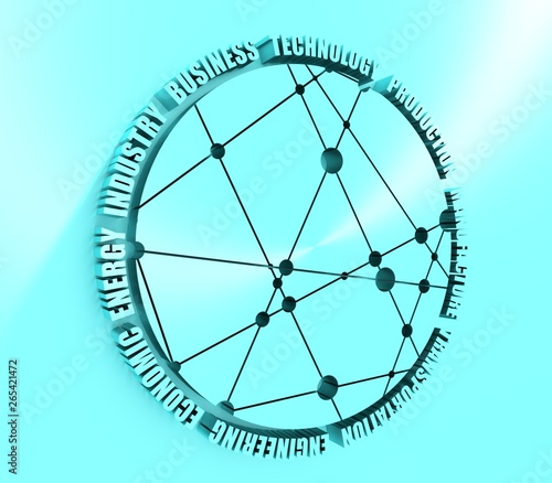 Technology  industry and business icon design template  round shape. Molecule and communication pattern. Connected lines with dots. 3D rendering.