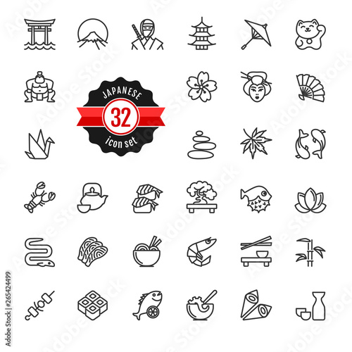 Japan, Japanese - minimal thin line web icon set. Outline icons collection. Travel series. Simple vector illustration.