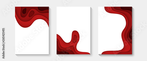 Abstract paper cut covers. Vertical banners, brochures, posters. Red color. Simple realistic design. Beautiful background. Flat style vector illustration.