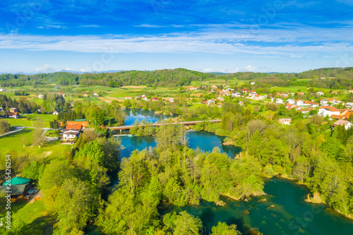 Wallpaper Mural Beautiful rural landscape, Croatian river Mreznica and village of Belavici from air, peaceful water surface and woods Torontodigital.ca