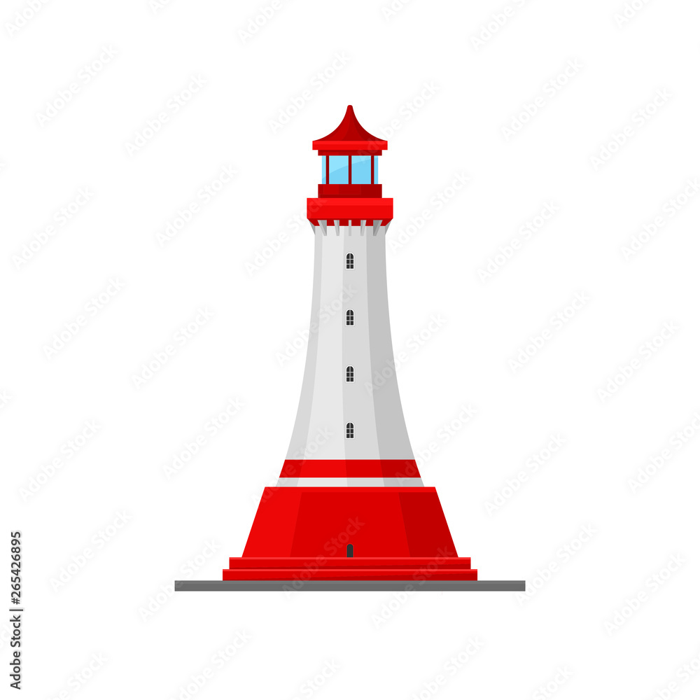 Lighthouse with a wide bottom. Vector illustration on white background.