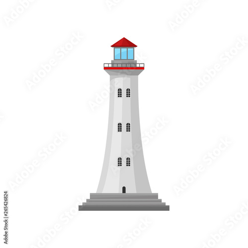 Lighthouse with a red roof. Vector illustration.