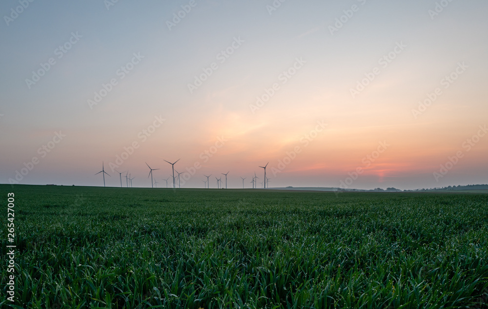 sunrise at a german wind park