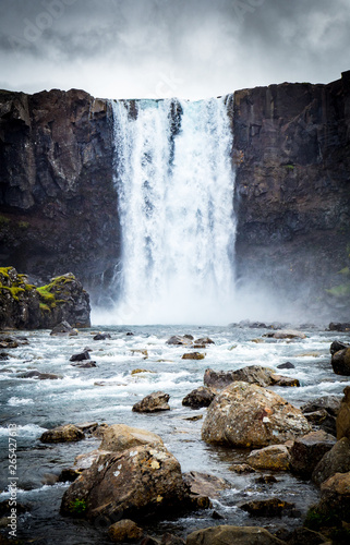 Waterfall from a mountain in Iceland