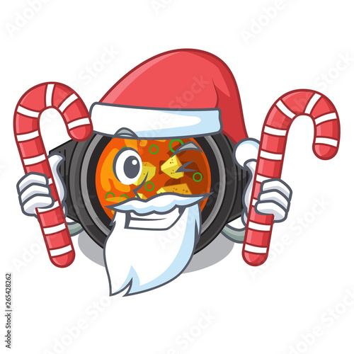 Santa with candy kimchi tighe above the cartoon table