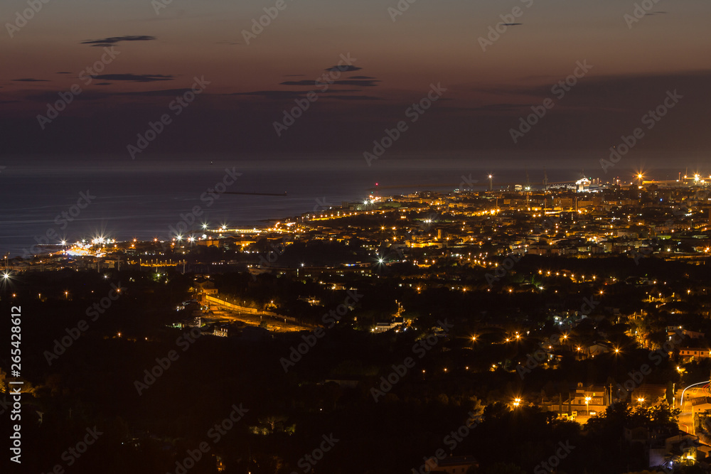 Aerial View of the City of Livorno in Tuscany in Summer Night
