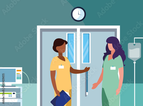 interracial female medicine workers in operatiing theater