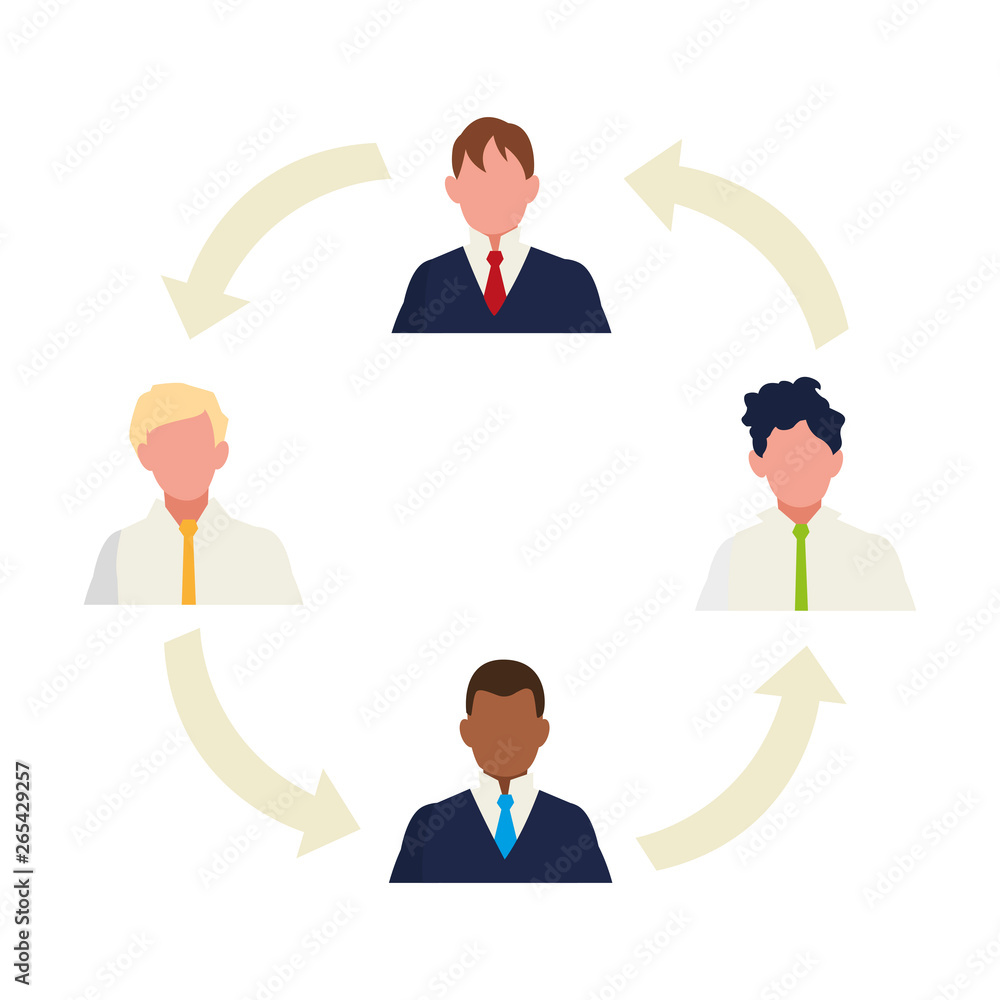 businessmen group teamwork with arrows around businessmen group teamwork with arrows around